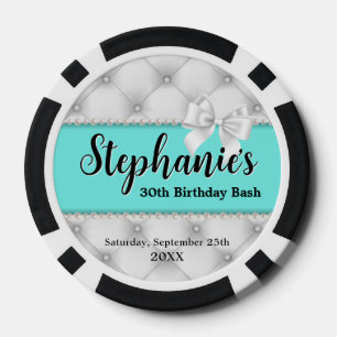 Teal Fancy Tiffany Pearls Birthday Party Keepsake Poker Chips