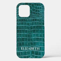 Teal Faux Crocodile Leather Personalized Name
