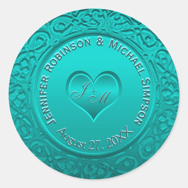 Teal Faux Foil Classic Round Sticker (Front)