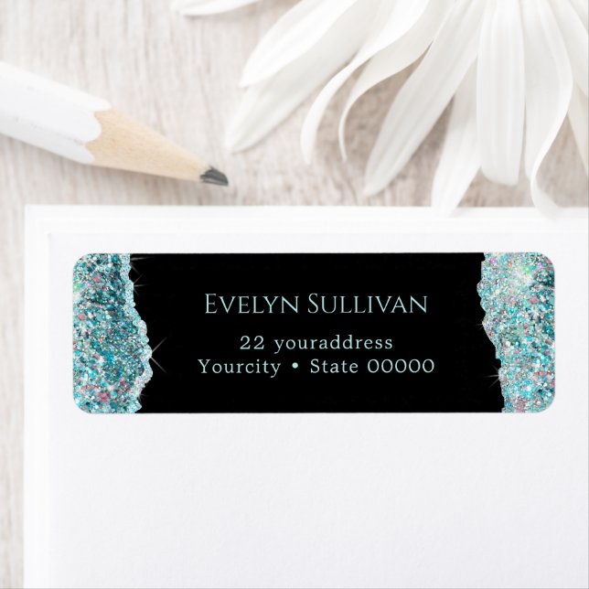 Teal faux glitter Return Address Label (Insitu)