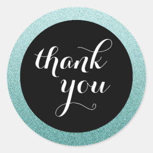 Teal Faux Glitter Thank You Favour Sticker