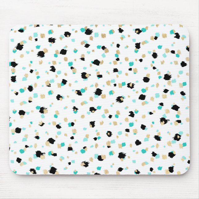 Teal, Faux Gold, & Black Speckled Paint Daubs Mouse Pad (Front)