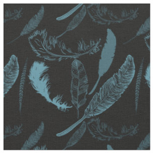 Teal Feathers Fabric