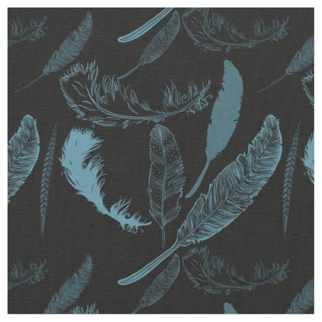 Teal Feathers Fabric (Close Up)