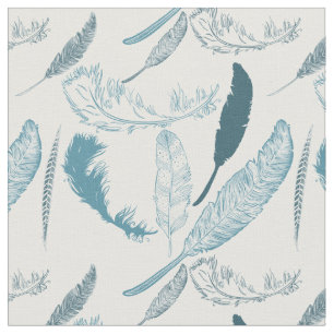 Teal Feathers Fabric