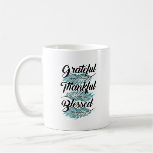teal feathers grateful thankful blessed pilow coffee mug