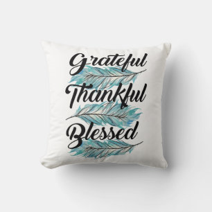 teal feathers grateful thankful blessed pilow throw pillow