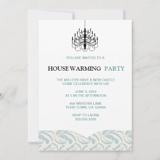 Teal Fern and Chandelier Housewarming Invitations