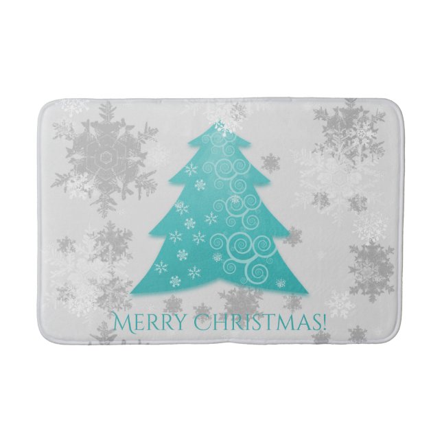 Teal Festive Christmas Tree Bath Mat (Front)