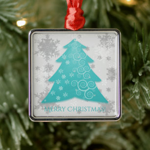 Teal Festive Christmas Tree Ceramic Ornament