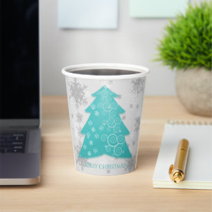 Teal Festive Christmas Tree Paper Cup