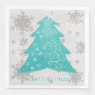 Teal Festive Christmas Tree Paper Napkin