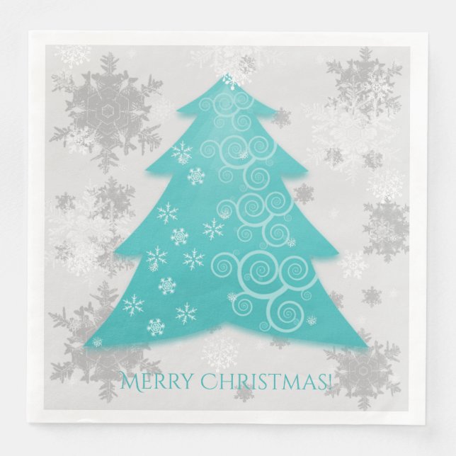 Teal Festive Christmas Tree Paper Napkin (Front)