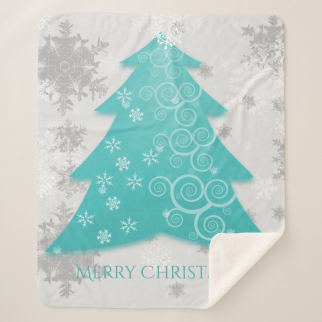 Teal Festive Christmas Tree Sherpa Blanket (Front)