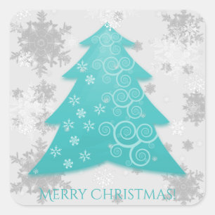 Teal Festive Christmas Tree Sticker