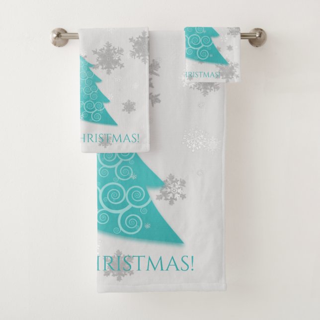 Teal Festive Christmas Tree Towel Set (Insitu)