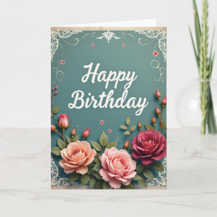 Teal Filigree Birthday Card