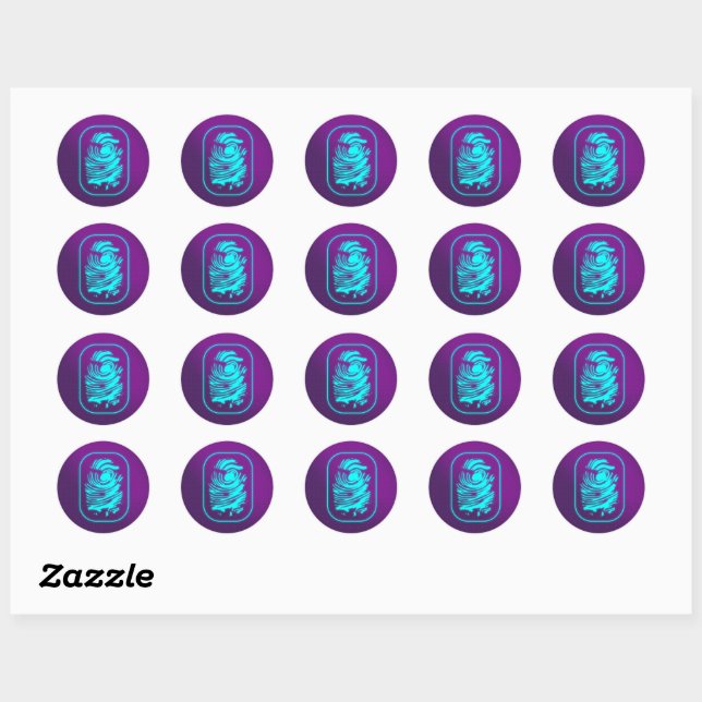 Teal Fingerprint on Purple Classic Round Sticker (Sheet)