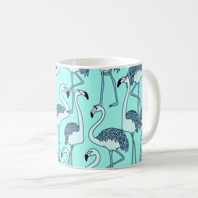Teal Flamingo Pattern Mug – Tropical Minimalist  (Front Right)