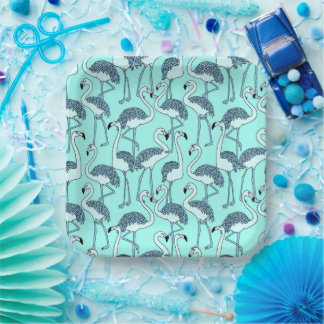 Teal Flamingo Pattern– Tropical Minimalist  Paper Plate