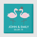 Teal Flamingo Wedding Bride & Groom Pair Magnet<br><div class="desc">Add your own text and customize the background colour to match your theme.  Fun bride and groom flamingo make a great engagement party or wedding shower theme.</div>