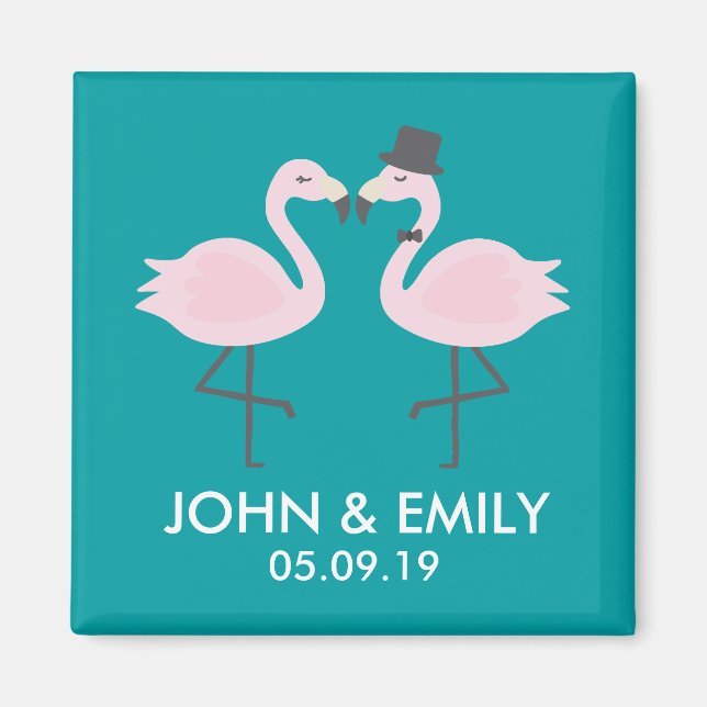 Teal Flamingo Wedding Bride & Groom Pair Magnet (Front)