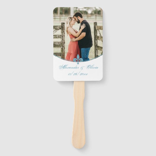 Teal Fleur de Lis Photo Hand Fan (Front)