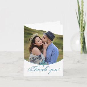 Teal Fleur de Lis Photo Wedding Thank You Cards