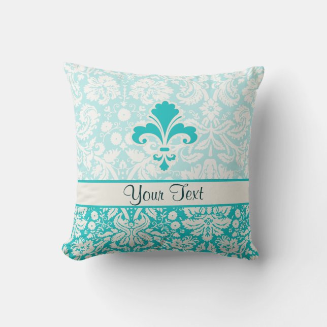 Teal Fleur de lis Throw Pillow (Front)