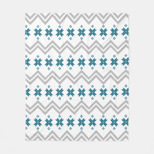 Teal Floral and Grey Nordic Chevrons Fleece Blanket