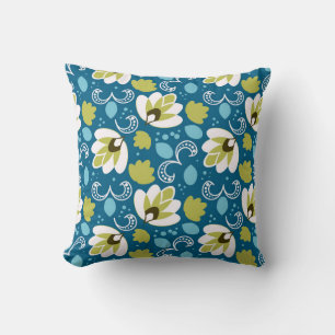 Teal Floral Art Paisley Gardener Green Leaves Throw Pillow