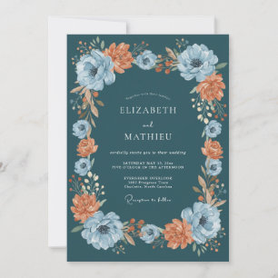 Teal Floral Autumnal Wedding Invitation