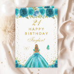 Teal Floral Blonde Hair Girl Happy Birthday Card<br><div class="desc">This elegant and glamourous birthday card can be personalized with a name or title such as daughter, granddaughter, niece, friend etc. The design features a beautiful princess with blonde hair and fair skin in a teal blue ball gown. The text combines handwritten script and modern sans serif fonts for a...</div>