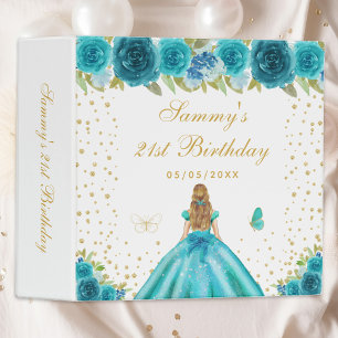 Teal Floral Blonde Hair Princess Photo Album Binder