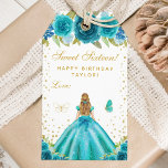 Teal Floral Blonde Hair Princess Sweet Sixteen Gift Tags<br><div class="desc">This elegant and glamourous sweet sixteen birthday gift tag can be personalized with a name. The design features a beautiful princess with blonde hair and fair skin in a teal blue ball gown. The text combines handwritten script and modern sans serif fonts for a classy and sophisticated look. The floral...</div>