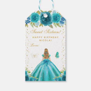 Teal Floral Blonde Hair Princess Sweet Sixteen Gift Tags