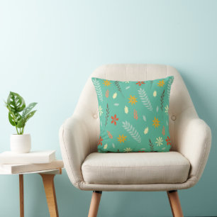 Teal Floral Botanical Pattern Throw Pillow