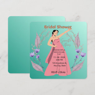 Teal Floral Bridal Shower Invitation – Elegant Bri