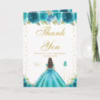 Teal Floral Brunette Hair Girl Birthday