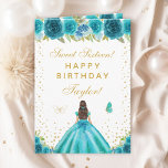 Teal Floral Brunette Hair Girl Sweet Sixteen Card<br><div class="desc">This elegant and glamourous sweet sixteen birthday card can be personalized with a name or title such as daughter, granddaughter, niece, friend etc. The design features a beautiful princess with brunette hair and fair skin in a teal blue ball gown. The text combines handwritten script and modern sans serif fonts...</div>