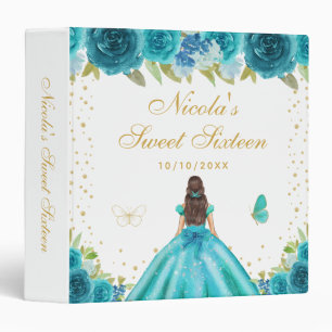Teal Floral Brunette Hair Princess Sweet Sixteen Binder