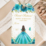 Teal Floral Brunette Hair Princess Sweet Sixteen Gift Tags<br><div class="desc">This elegant and glamourous sweet sixteen birthday gift tag can be personalized with a name. The design features a beautiful princess with brunette hair and fair skin in a teal blue ball gown. The text combines handwritten script and modern sans serif fonts for a classy and sophisticated look. The floral...</div>