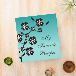 Teal Floral Burst Recipe Book Binder