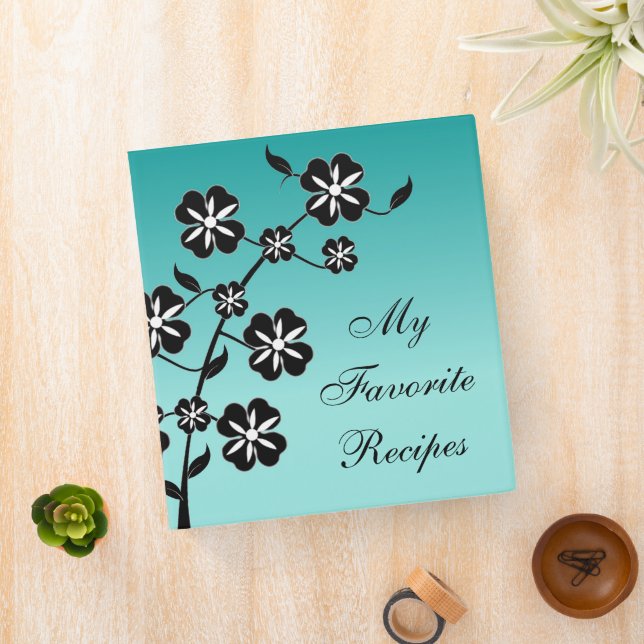 Teal Floral Burst Recipe Book Binder (In Situ)