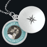 Teal Floral Custom Photo Wedding Keepsake Locket Necklace<br><div class="desc">Personalized photo locket with floral teal background and chain link detail around your image. Personalize with your own photo and text to make a special gift or keepsake to remember a special occasion like a Wedding,  Engagement or Anniversary.</div>