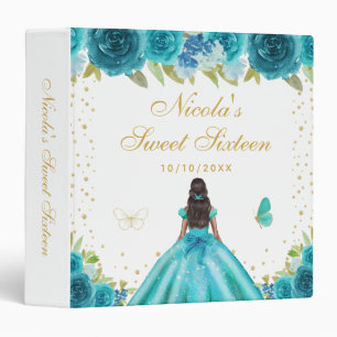 Teal Floral Dark Skin Princess Sweet Sixteen Binder