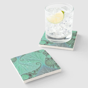 Teal Floral Designed Marble Stone Coaster