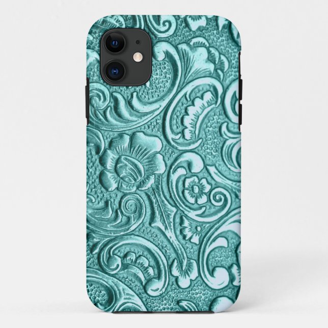 Teal floral embossed print I Phone. Case-Mate iPhone Case (Back)