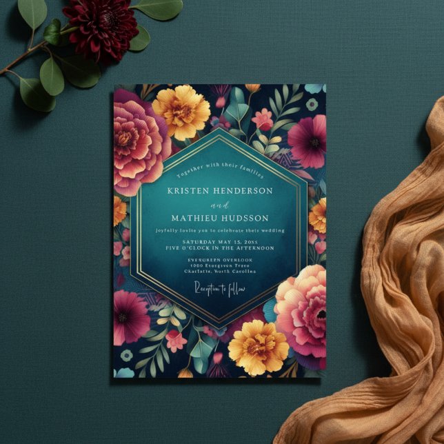 Teal Floral Enchanted Romance Wedding Invitation (Creator Uploaded)