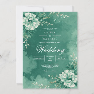 Teal Floral Flourish Wedding Invitation